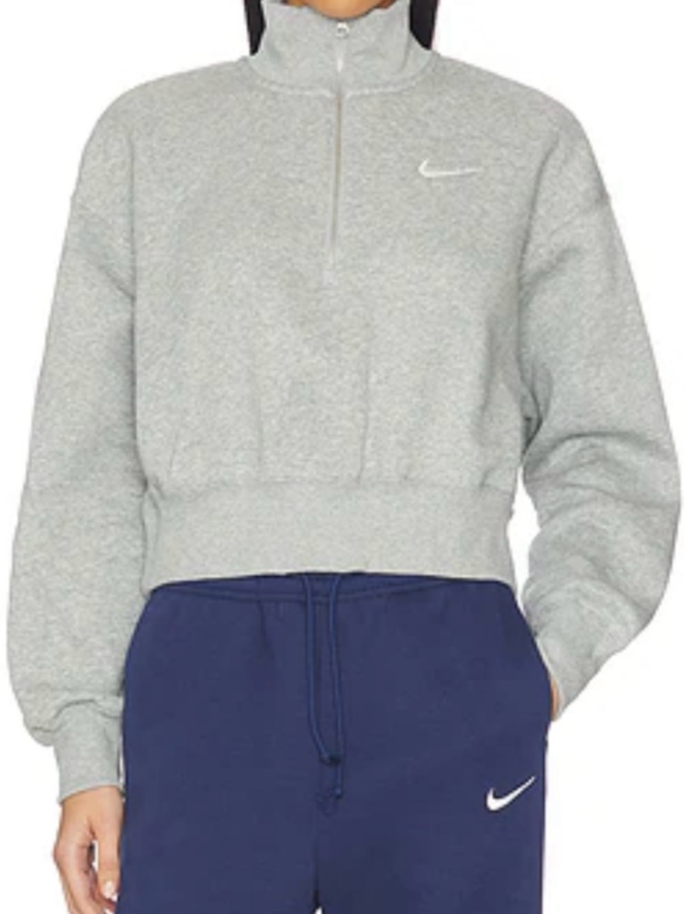 NWOT Nike Grey Half-Zip Cropped Turtleneck Sweatshirt